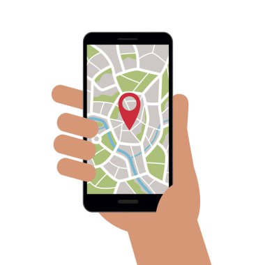 Sokak haritası uygulaması illüstrasyonlu akıllı telefon