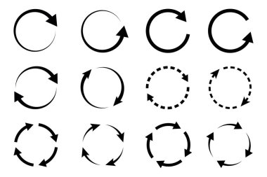 Farklı dairesel yuvarlak ok simgeleri kümesi izole edilmiş vektör illüstrasyonu