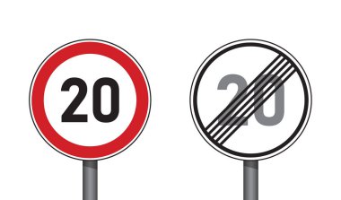 Trafik işaretleri 20 izole vektör illüstrasyonunu belirledi