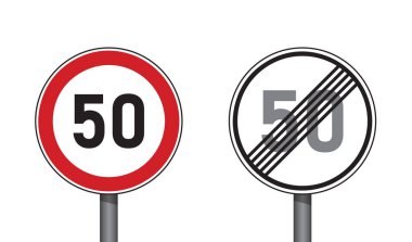 Trafik işaretleri hız limitini 50 izole vektör illüstrasyonunu belirledi