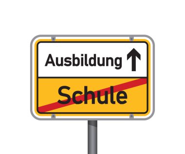 Almanca kelime eğitimi ve okul izole vektör illüstrasyonlu sarı trafik işareti