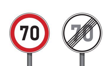 Trafik işaretleri 70 izole vektör illüstrasyonunu belirledi