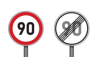 Trafik işaretleri 90 izole vektör illüstrasyonunu belirledi