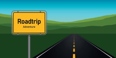 Yol macerası asfalt yolu yeşil dağlarda yaz manzarası çizimi