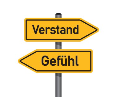 Almanca kelimelerle dolu sarı trafik işareti zihin ve izole edilmiş vektör çizimi