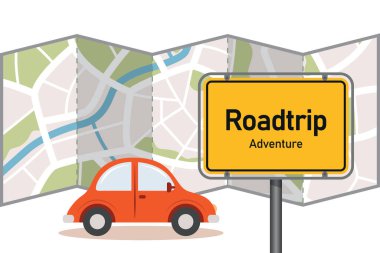 Araba ve sokak haritası çizimi ile yolculuk macerası konsepti