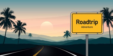 Tropik manzara vektör illüstrasyonunda yolculuk macerası