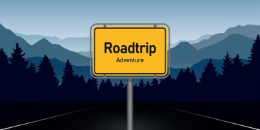 Yol macerası asfalt yolu yeşil dağlarda yaz manzarası çizimi