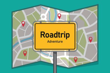 konum pin vektör illüstrasyonlu yol macerası sokak haritası