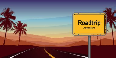 Tropik manzara vektör illüstrasyonunda yolculuk macerası