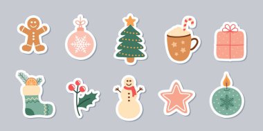 Şirin noel süslemeleri etiketi izole edilmiş vektör illüstrasyonu