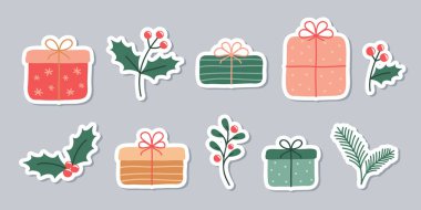 Şirin noel süslemeleri etiketi izole edilmiş vektör illüstrasyonu