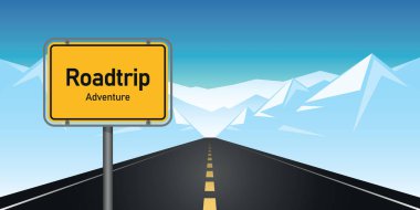 Kış aylarında yol macerası asfaltlanmış dağ manzarası illüstrasyonu