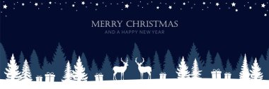 Orman vektörü illüstrasyonunda geyikle Noel Kış Sınırı