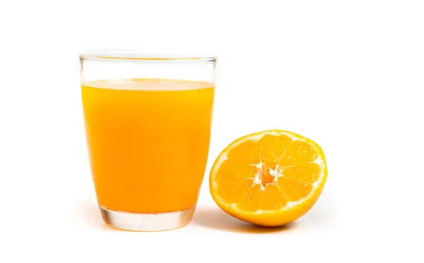Χυμός Πορτοκαλιού Διάφανη Γυάλινη Φέτα Πορτοκαλί Λευκό Φόντο — Φωτογραφία Αρχείου