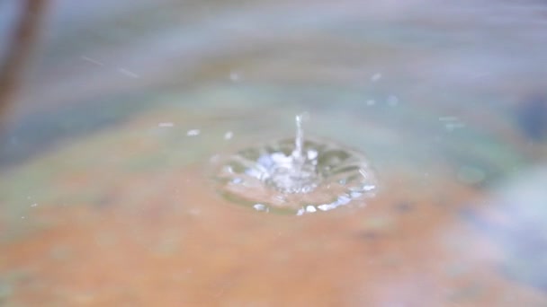 水滴落入水中 水滴缓慢地飞溅 背景五彩斑斓 — 图库视频影像