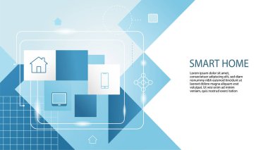 Yenilikçi yaşam tarzı ve akıllı cihaz yönetimi için mavi dijital bağlantı simgeleri ve ağ sistemine sahip modern akıllı ev teknolojisi arka planı