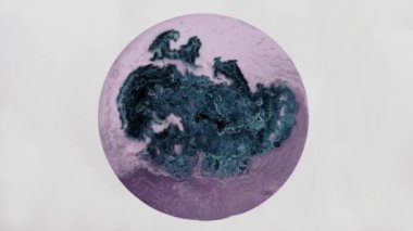 Yüksek Akıcı Akışkan Boyama. Dalgalanan parıltılı yüzey. Alkol mürekkebini beyaz arka planda bir çemberde karıştırmak. Sıvı ağır çekim sanatı. Çember karıştırma merkezi. Soyut Renkli Tasarım.