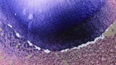 Sıvı boya arka planda sıçrama ve girdapla karışımı. Akışkan sanat çizimi videosu. Renkli dalgalı akrilik doku. Beyaz, mavi ve altın renkli ayrıntılı arkaplan hareketi.