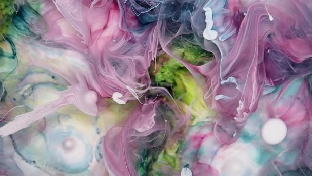 流体艺术绘画视频 抽象蓝色丙烯酸纹理与彩色波纹 — 图库视频影像