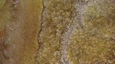 Kahverengi kıvrımlı duman uzak bir evrene benzer. Alkollü mürekkep karışımı. Akışkan sanat çizimi videosu, renkli dalgalı soyut akrilik doku. Parçacık arkaplanı altında sıvı. 