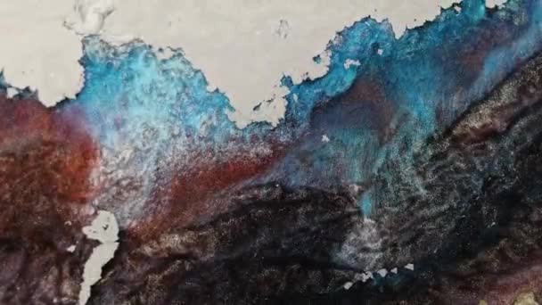 Fluidní Kreslení Videa Abstraktní Akrylová Textura Barevnými Vlnami Kapalina Pod — Stock video