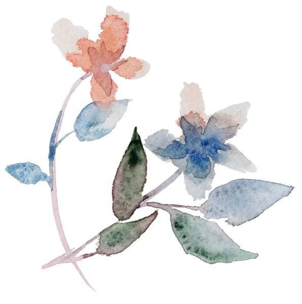 Suluboya ile boyanmış çiçekler. Çiçekli illüstrasyon - mavi yapraklar, düğün kırtasiyesi için, tebrikler, duvar kağıdı, moda, arka plan.