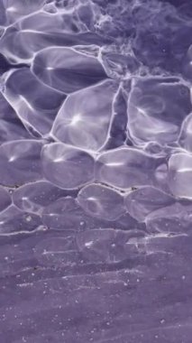 Alkol mürekkebiyle soyut sanat arkaplan tasarımı. Petri kabındaki boyanın kimyasal reaksiyonunun makro videosu. Mavi Parıltılı Altın Parçacıklar. Soyut derin mor, mor ve bronz.