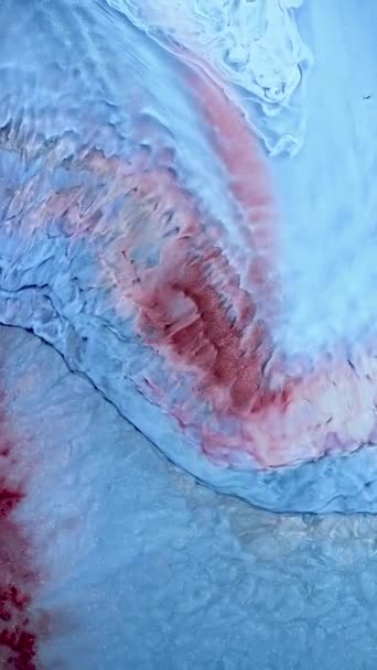 白と青のアルコールインクで抽象アートの背景デザイン ペトリ皿における塗料の化学反応のマクロビデオ — ストック動画