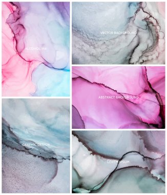 Alkol mürekkebi tekniği taş dokular. Zarif mermer vektör dokusu ayarlandı. Kapak için arkaplan koleksiyonu deseni, davet şablonu, düğün kartı, çağdaş menü tasarımı, not defteri. 