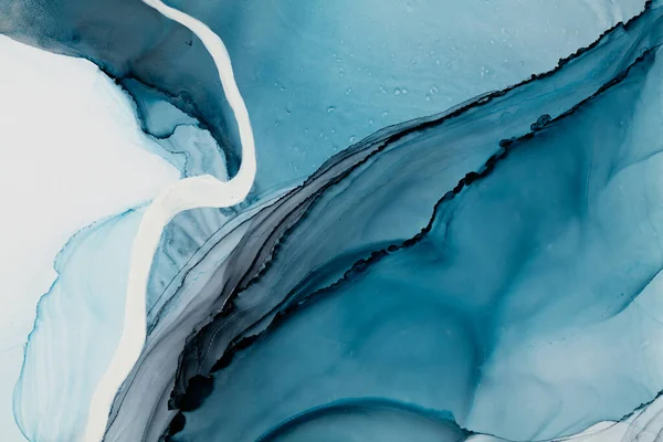 Παστέλ Υγρό Μαρμάρινο Φόντο Υδατογραφία Λευκές Γραμμές Μπλε Μαρμαροειδές Μελάνι — Φωτογραφία Αρχείου