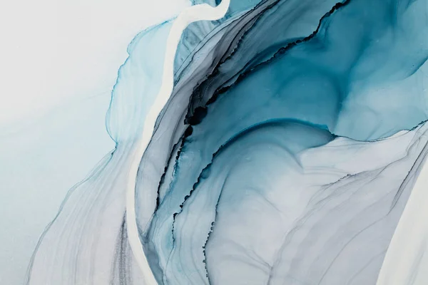 Παστέλ Υγρό Μαρμάρινο Φόντο Υδατογραφία Λευκές Γραμμές Μπλε Μαρμαροειδές Μελάνι — Φωτογραφία Αρχείου