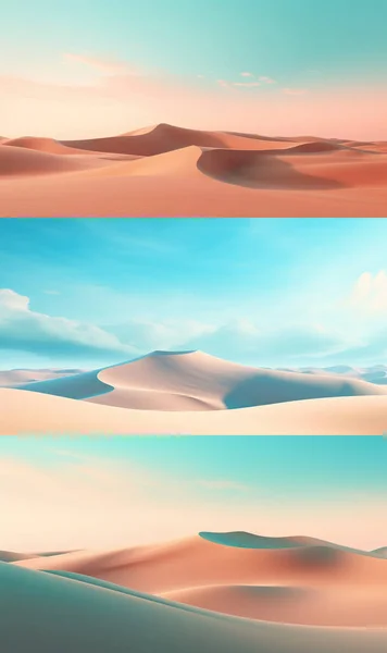 Conjunto Panorama Dunas Deserto Arenoso Dunas Areia Sob Céu Azul — Fotografia de Stock