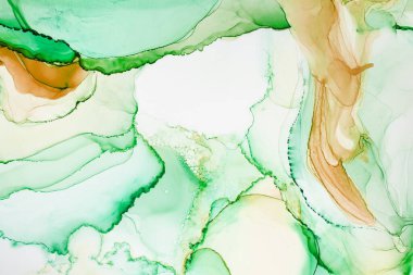 Resim alkol mürekkebiyle boyanmış. Şeffaf mürekkep renkleriyle yaratılmış yaratıcı soyut sanat eserleri. Moda duvar kâğıdı. Soyut resim, duvar kağıtları, posterler ve web siteleri için arka plan olarak kullanılabilir.