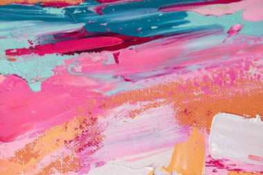 Parça. Çok renkli desenli boya. Soyut sanat geçmişi. Tuval üzerine yağ. Sert fırça darbeleri. Yağlı boya ve palet bıçağıyla yapılmış bir resmin yakın çekimi. Yüksek desenli, yüksek kaliteli detaylar.