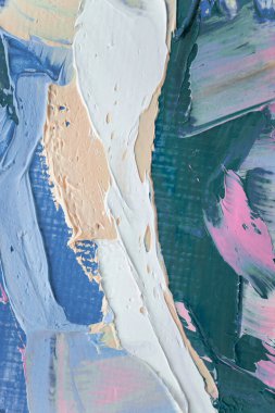 Tamamlayıcı renkler. Yağlı fırça darbesiyle, palet bıçağıyla tuvale boyanmış, soyut, renkli resim dokusu..