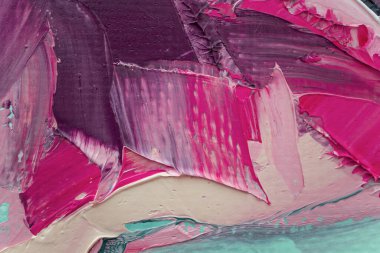 Tamamlayıcı renkler. Yağlı fırça darbesiyle, palet bıçağıyla tuvale boyanmış, soyut, renkli resim dokusu..