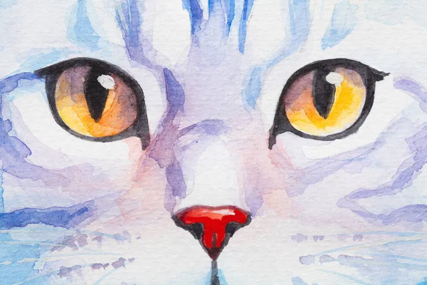 Portrait fragment American Shorthair painted in watercolor on a white background in a realistic manner, colorful, rainbow. Ideal for teaching materials, books and nature-themed designs. Cat paint