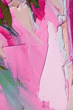 Parça. Çok renkli desenli boya. Soyut sanat geçmişi. Tuval üzerine yağ. Sert fırça darbeleri. Yağlı boya ve palet bıçağıyla yapılmış bir resmin yakın çekimi. Yüksek desenli, yüksek kaliteli detaylar.