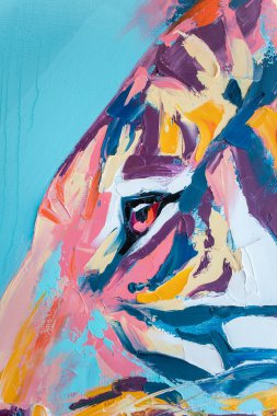 Tamamlayıcı renkler. Yağlı fırça darbesiyle, palet bıçağıyla tuvale boyanmış, soyut, renkli resim dokusu..