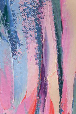 Tamamlayıcı renkler. Yağlı fırça darbesiyle, palet bıçağıyla tuvale boyanmış, soyut, renkli resim dokusu..