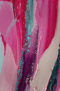 Tamamlayıcı renkler. Yağlı fırça darbesiyle, palet bıçağıyla tuvale boyanmış, soyut, renkli resim dokusu..