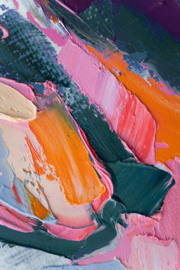 Tamamlayıcı renkler. Yağlı fırça darbesiyle, palet bıçağıyla tuvale boyanmış, soyut, renkli resim dokusu..