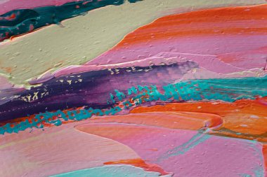 Tamamlayıcı renkler. Yağlı fırça darbesiyle, palet bıçağıyla tuvale boyanmış, soyut, renkli resim dokusu..