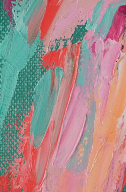 Parça. Çok renkli desenli boya. Soyut sanat geçmişi. Tuval üzerine yağ. Sert fırça darbeleri. Yağlı boya ve palet bıçağıyla yapılmış bir resmin yakın çekimi. Yüksek desenli, yüksek kaliteli detaylar.