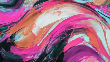 Renkli doku resminin bir parçası. Soyut sanat geçmişi. Tuval üzerine yağ. Sert fırça darbeleri. Yağlı boya ve palet bıçağıyla yapılmış bir resmin yakın çekimi. Yüksek desenli, yüksek kaliteli detaylar.