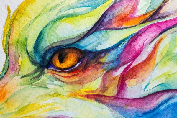 Dragon face colorful paint in watercolor on a white background in a realistic manner, colorful, rainbow. Ideal for teaching materials, books and nature-themed designs.