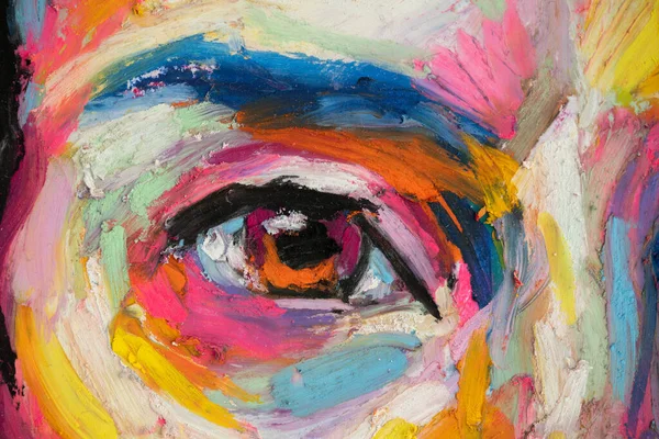 Picture drawning with oil pastels. Conceptual abstract picture of the eye. On the white background. Conceptual abstract closeup of an oil pastels.