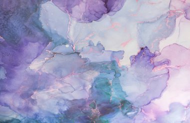 Bu sanat eseri, mor ve deniz mavisi renklerinin sıvı karışımlarıyla vurgulanmış, karmaşık çizgilerle vurgulanmış, sükunet ve yaratıcılık hissi uyandıran soyut bir tasarım sergiliyor..