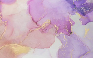 Bu sanat eserinde mor ve pembe suluboya karışımı, zarif altın aksanlı, tasarım ve dekorasyonda yaratıcılığı sergilemek için mükemmel..